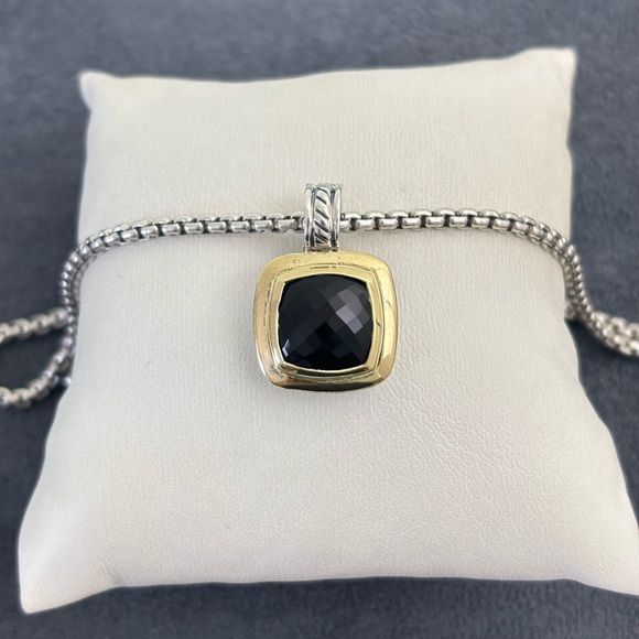David Yurman 925 & 18k Gold 11mm Albion Pendant Necklace with Black Onyx 16" - Picture 2 of 11